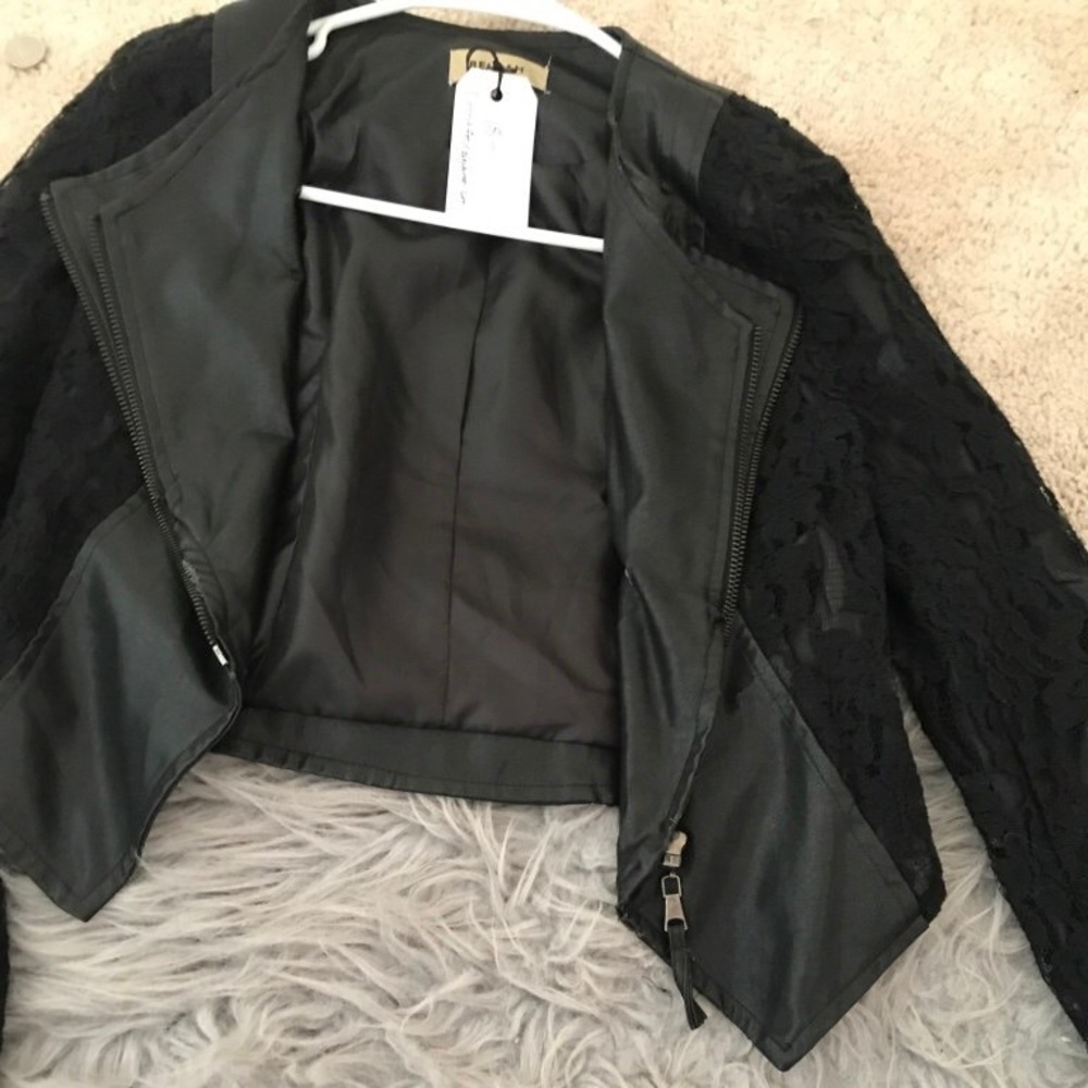 Lace Crop Leather Jacket